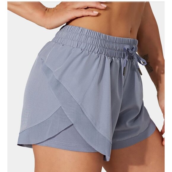 Halara Drawstring Contrast Mesh 2-in-1 Shorts Sz Small Womens Blue with Underlin - Picture 5 of 8